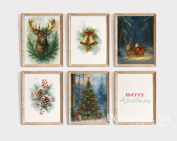 Christmas Wall Art Set | 6 Printable Holiday Posters…