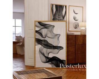 Black & White Abstract Flow Wall Art, image 2