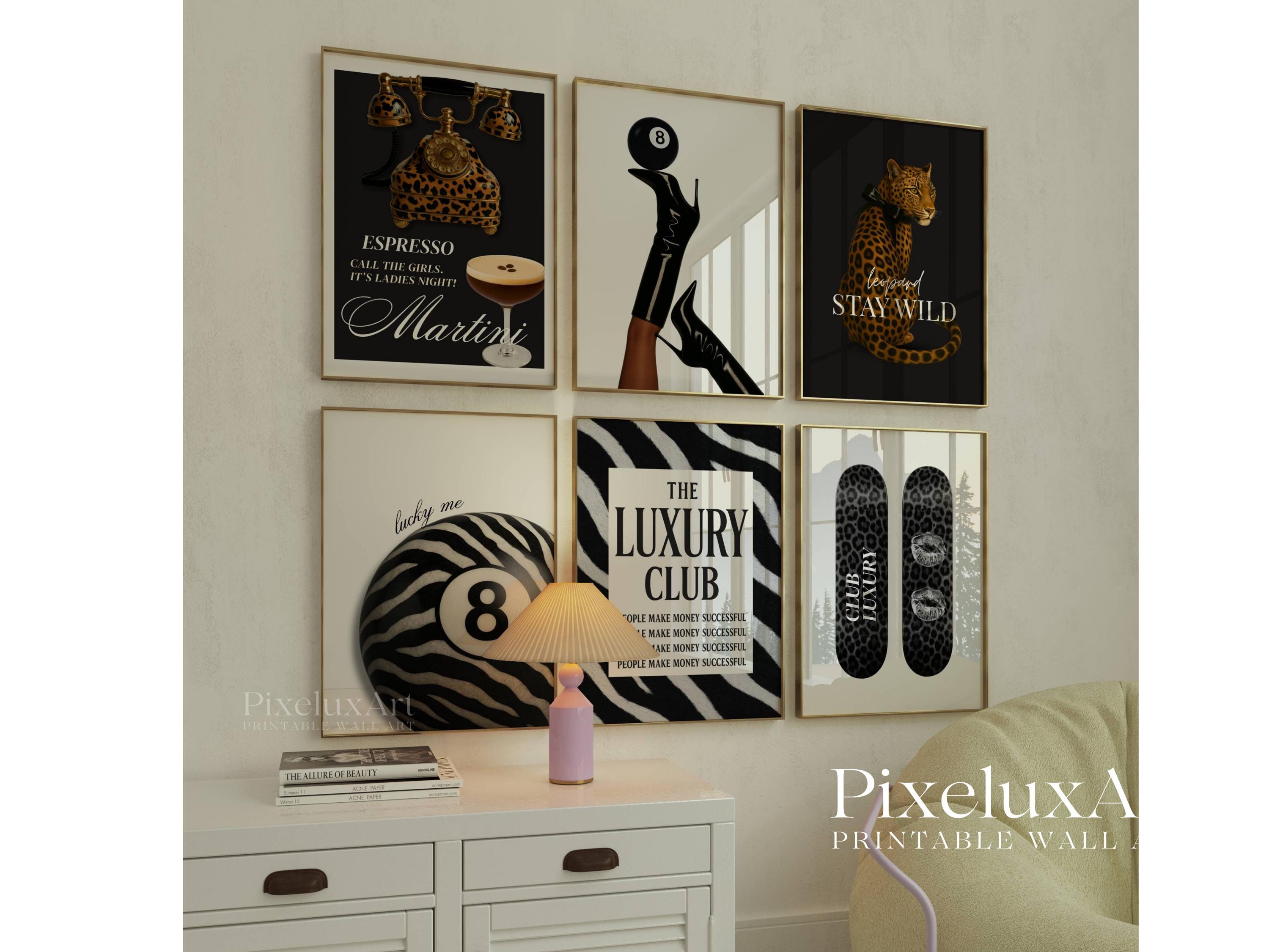 Set of 6 Retro Gallery Girly Prints – Trendy Wall Art, Leopard Decor, Trendy Aesthetic Y2K Dorm & Apartment Print, Black And White Funky Art