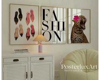 Retro Pink Gallery Leopard Wall Art Set, image 2
