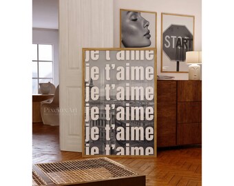 Black And White Je T'aime Typography Print, image 2