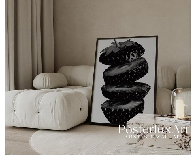 Stockholm Style Strawberry Poster, Minimalist Black & White…
