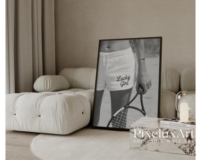 Black & White Old Money Aesthetic Tennis Print, Luxury Old…