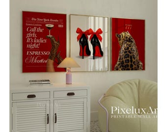 Red Girly Leopard Wall Art Set, image 3