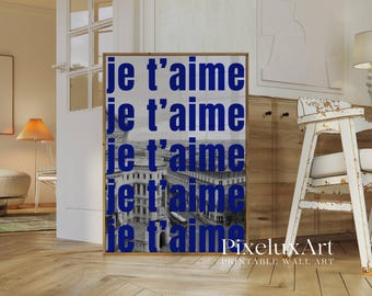 Navy Blue Je T'aime Wall Art, image 3