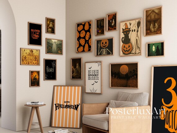 Vintage Halloween Wall Art Bundle Set of 18