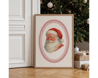 Santa Claus Wall Art | Vintage Christmas Printable | Retro Holiday Decor | Watercolor Santa Face Poster | Cozy Xmas Wall Print