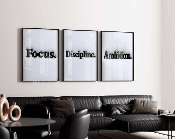 Set of 3 Hypebeast Wall Art, Discipline, Focus, Ambition 3D…