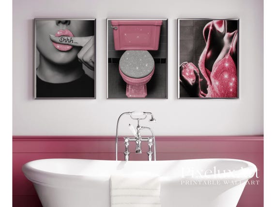 Pink Glam Bathroom Wall Art Set