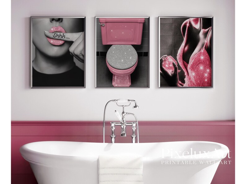 Pink Glam Bathroom Wall Art Set