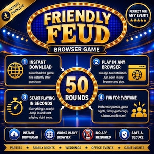 Editable Friendly Feud Game | Family Feud Style | Customizable Game Show Auto Score | Interactive Game Night | Adults Kids Family