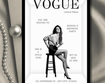 Vogue Magazine Birthday Invitation Template | Glam Fashion Party (Digital Download)
