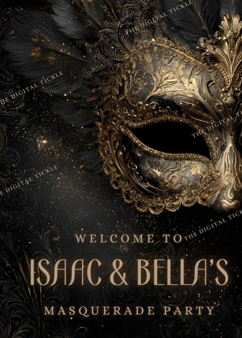 Black & Gold Masquerade Party Welcome Sign (editable Canva Template) - Etsy