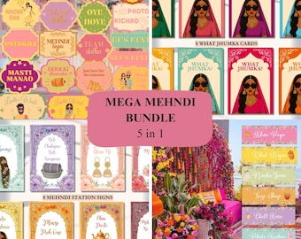 Mehndi Sangeet Decor Signs Bundle, Desi Wedding Photo Booth Props (Digital Download)