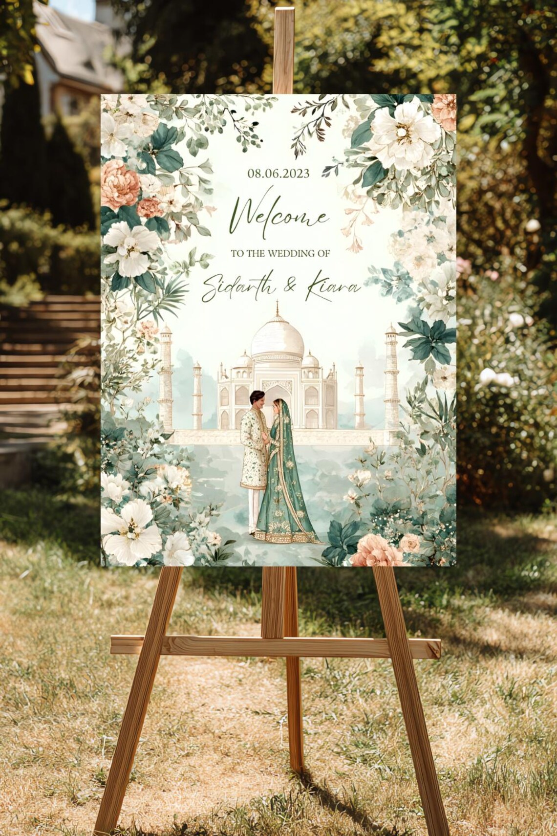 Taj Sign Taj Mahal Indian Wedding Welcome Sign, Royal Greenery (editable Canva ...