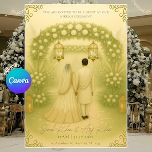 Islamic Wedding Invitation Template White Green & Floral Nikkah Invite | Digital Muslim Card Download | Pakistani Indian Reception Evite