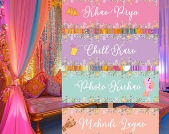 Conjunto de signos de boda Khao Piyo Desi, decoración Mehndi Mayoun Dholki Sangeet