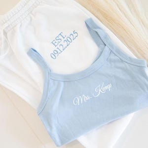 Mrs. Pajama Set, Mrs Tank & Joggers, Bridal Pjs, Bride Pajamas, Mrs. Set, Bridal Shower Outfit, Engagement Gift for Her, Embroidered