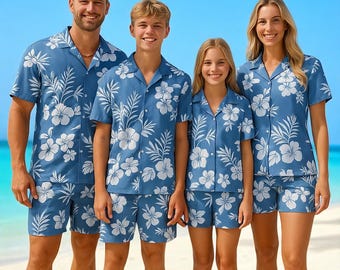 Matching Family Hawaiian Shirts, Tropical Sunset Beach Outfit, Aloha Summer Vacation Shirt Set, Luau Party Outfits for Men Women Kids
