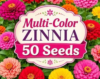 50 Multi-Color Zinnia Seeds | Double Bloom Annual Flowers | Colorful Cut Flower Garden | Easy to Grow Non-GMO Zinnia Seeds