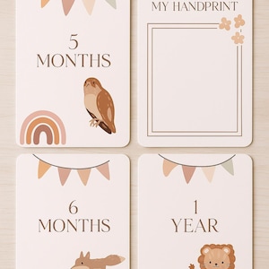 Cartes d'étape imprimables pour bébé | 1-12 mois| PDF A6 | Espace empreinte de main | Téléchargement instantané