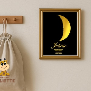 Affiche Lune personnalisée en véritable foil doré • Naissance, mariage, anniversaire • Carte du ciel • Cadeau souvenir unique