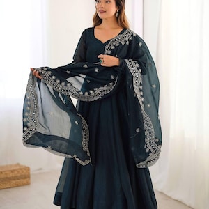 Pakistani Designer Chinnon silk fully embroidered Sequence Work Readymade Gown Stitched Wedding Wear Gown
