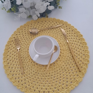 Handmade Yellow Crochet Placemat: Boho Cotton Blend Table Mat