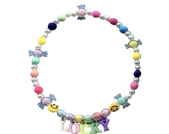 Custom Beaded Pet Necklace with Candy Charm | Personalized Name