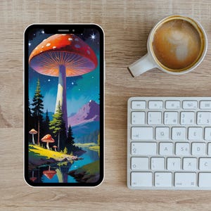 Riesenpilze Fantasy Wallpaper - Psychedelischer Trippy Telefon Hintergrund - Digitale Kunst zum Downloaden