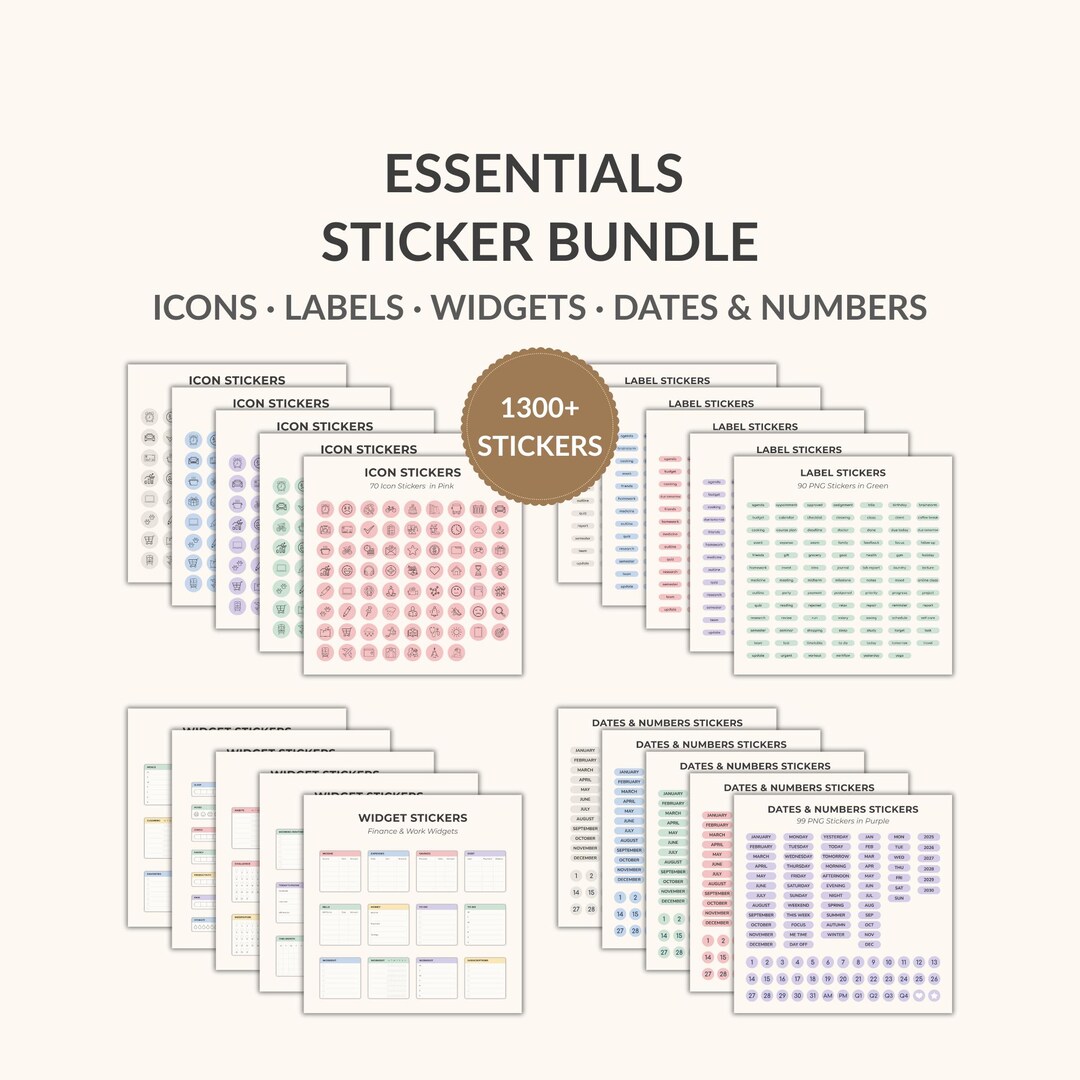 Target Essentials Sticker Planner Essentials Sticker Bundle – 1300+ Pngs, Icons, Labels, Widgets ...