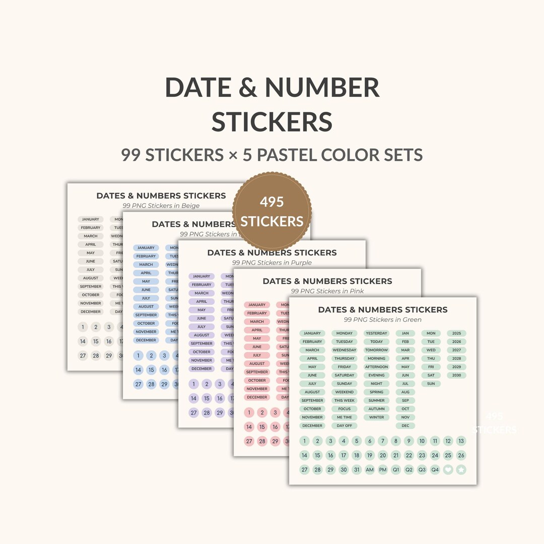 Pastel Dates and Numbers Stickers for Digital Planner (495 Pngs) - Etsy
