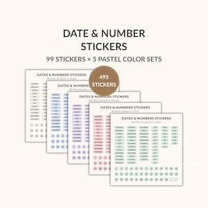 Pastel Dates and Numbers Stickers for Digital Planner (495 PNGs)