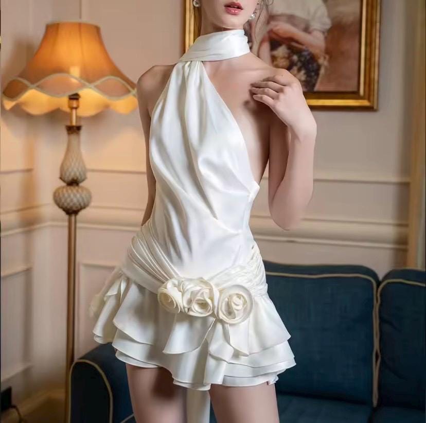 White Satin Backless Dress - Etsy White Satin Backless Dress - Etsy