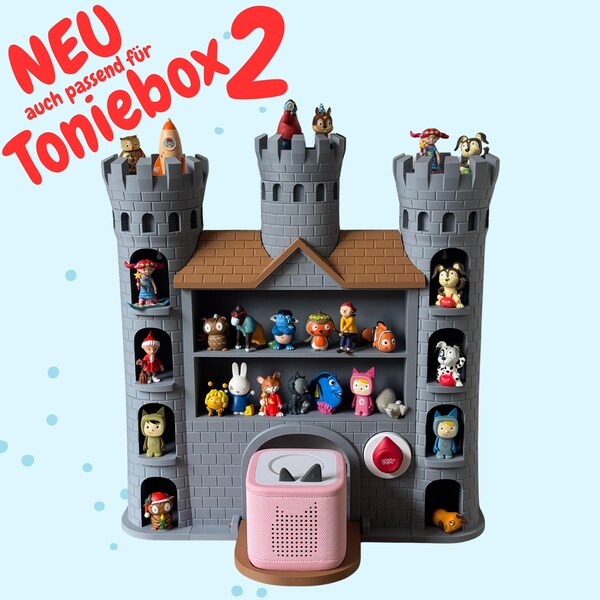 XXL Tonie shelf knight's castle, customizable castle, wall-mounted or freestanding, children's room shelf for boys, suitable for Toniebox 1 and 2