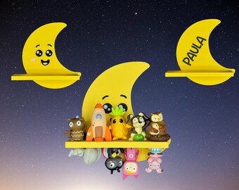 Magnetic Tonie Shelf Moon – cute design with face | customizable & space-saving for 8–10 Tonies