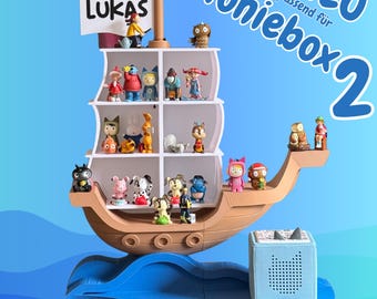 XXL shelf for Tonie figures, customizable pirate ship, wall-mounted or freestanding, children's room shelf for boys, Tonie storage