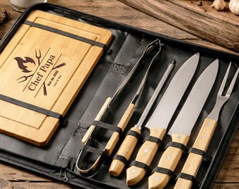 Coffret barbecue Papa personnalisé , ustensile BBQ papa, cadeau personnalisé papa, fête des pères, anniversaire papa Barbecue papa cadeau