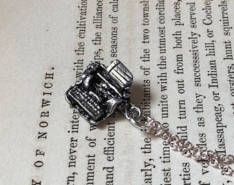 Silver typewriter charm necklace, dark academia, dark academia gift, dark academia jewelry, typewriter gift, writer gift, author gift