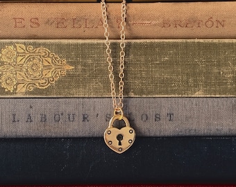 Gold plated heart lock charm necklace, heart jewelry, key hole necklace, dark romance jewelry, girlfriend jewelry, minimalist necklace