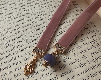 Velvet 3/8” Ribbon Bookmark, Academia Accessory - Dusty Rose & Gold Book Gift