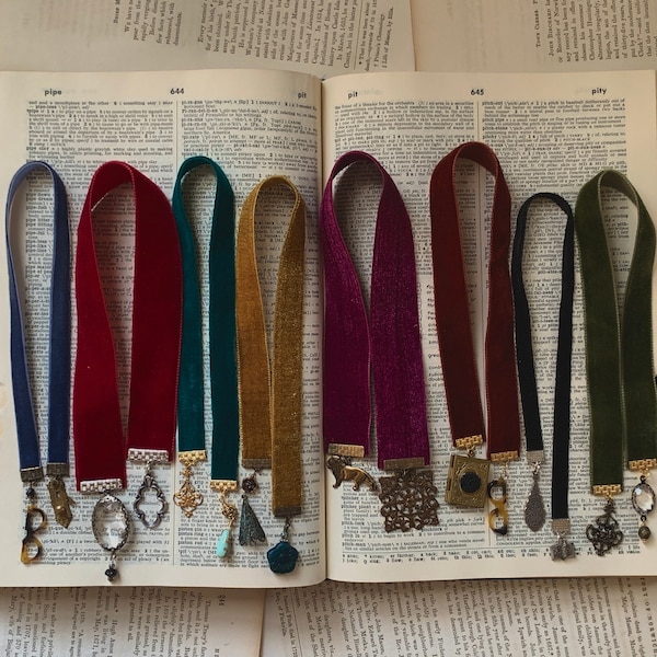 Velvet ribbon bookmark with charms, velvet bookmark, reader gift, bookworm gift, cute bookmark, 12” bookmark, book gift, Mother’s Day gift