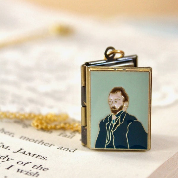 Van Gogh portrait locket necklace, enamel charm, art history necklace, van gogh jewelry, artist gift, classic art gift