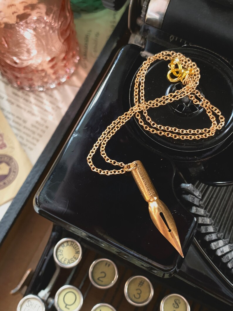 Buy Gold Plated Vintage Fountain Pen Necklace, Pen Nib Necklace