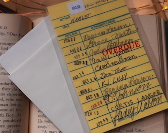 Hamlet, retro yellow library due date card bookmark, laminated bookmark, book gift, dark academia, academia, reader gift