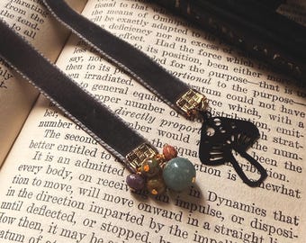 Velvet 3/8” Ribbon Bookmark, Cottage Core Mushroom,  Bookish Gift
