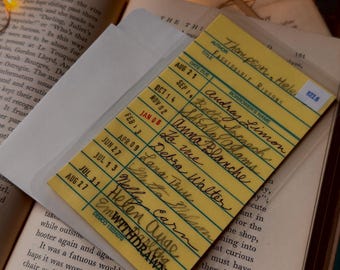 Fashionable Ribbons, retro yellow library due date card bookmark, laminated bookmark, book gift, dark academia, academia, reader gift