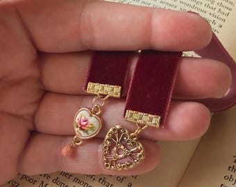 Mulberry 5/8” Velvet Ribbon Bookmark, Academia Accessory -  Vintage Book Gift for Passionate Literary Lovers