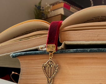 Velvet 3/8” Ribbon Bookmark with Filigree and Floral Drops - Red and Black Book Gift