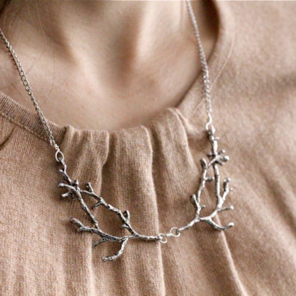 Branch / twig / antler woodland botanical necklace, silver tone, twig jewelry, statement necklace, woodland wedding